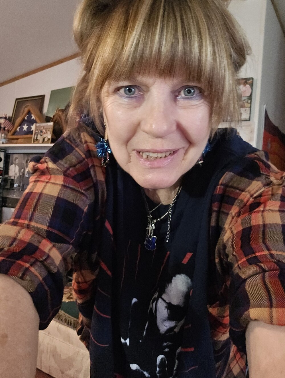 mine Orange and Black Plaid Shirt Jacket with Graphic Tee